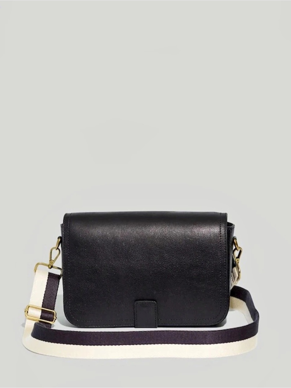 Madewell Transport Black Leather Flap Crossbody Bag